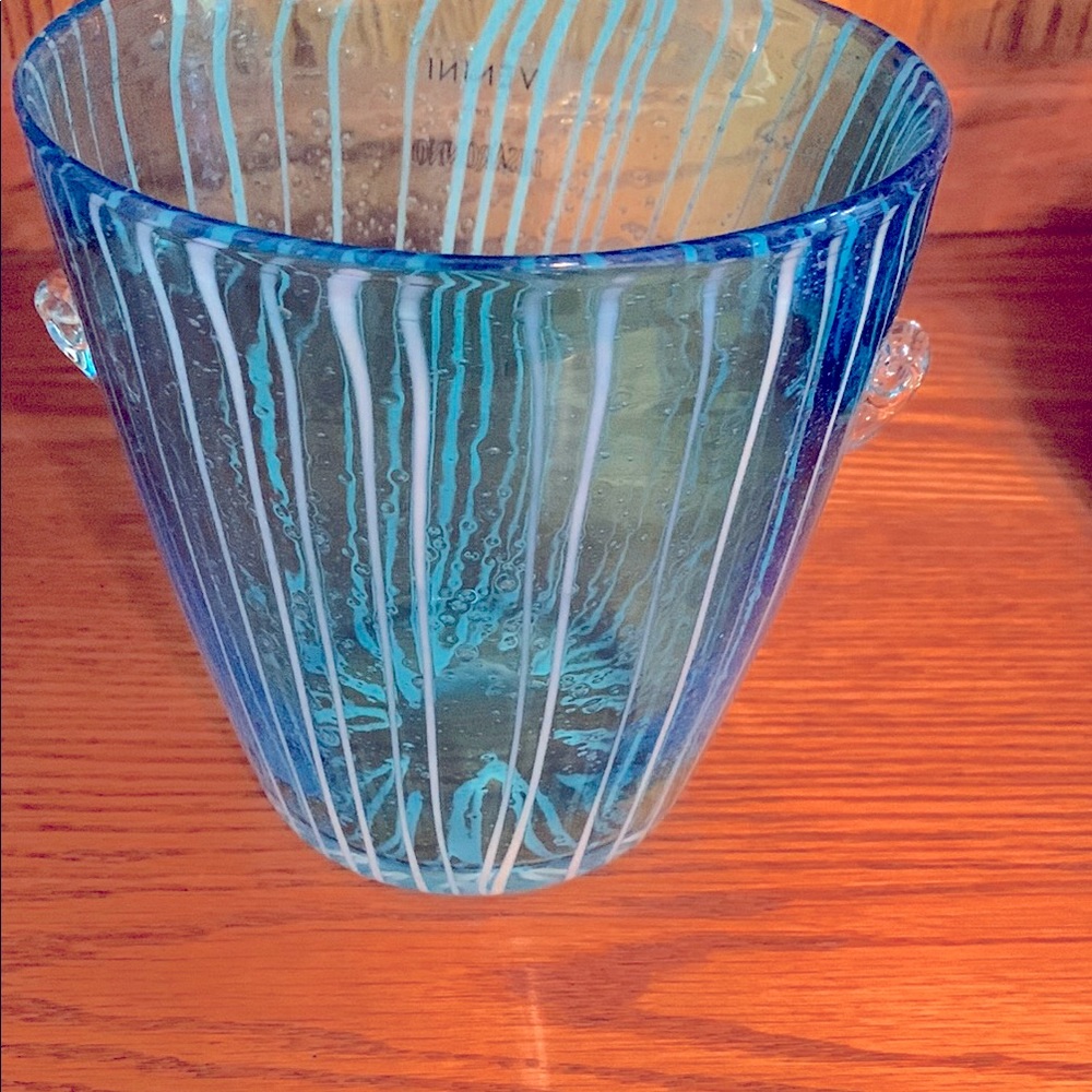 Venini for Disaronno Murano Glass Vase – Blue & White Striped 5.5”